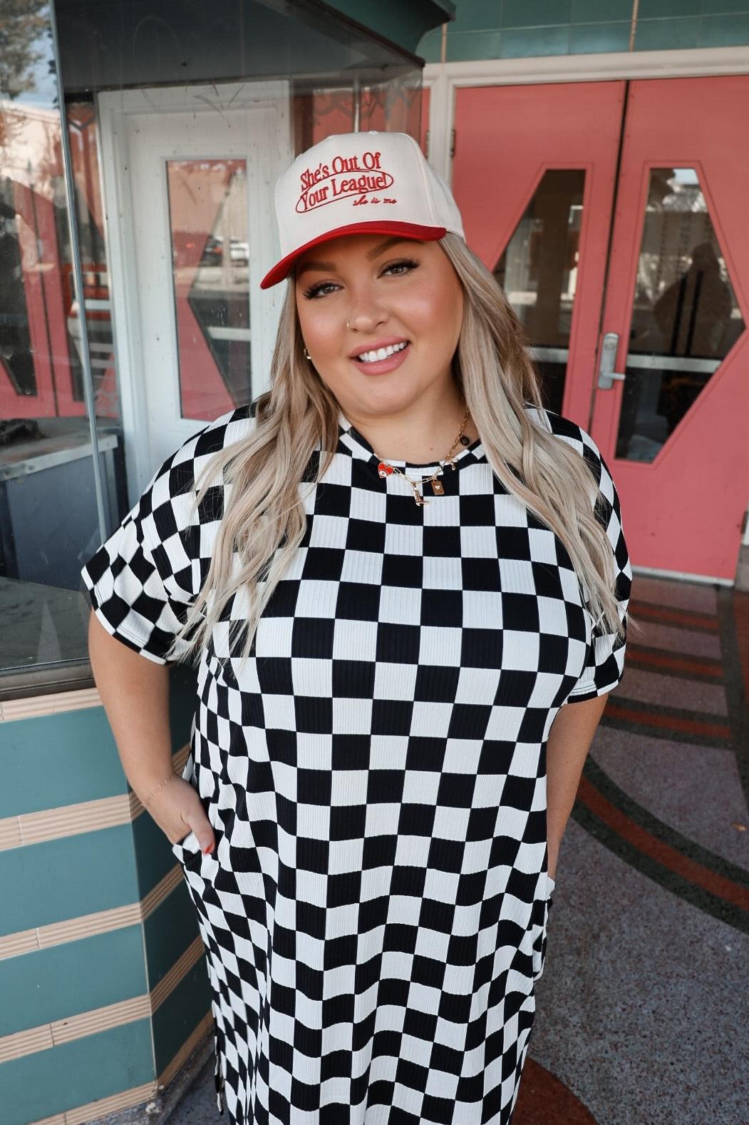 Indy Checkered Ribbed Midi Dress