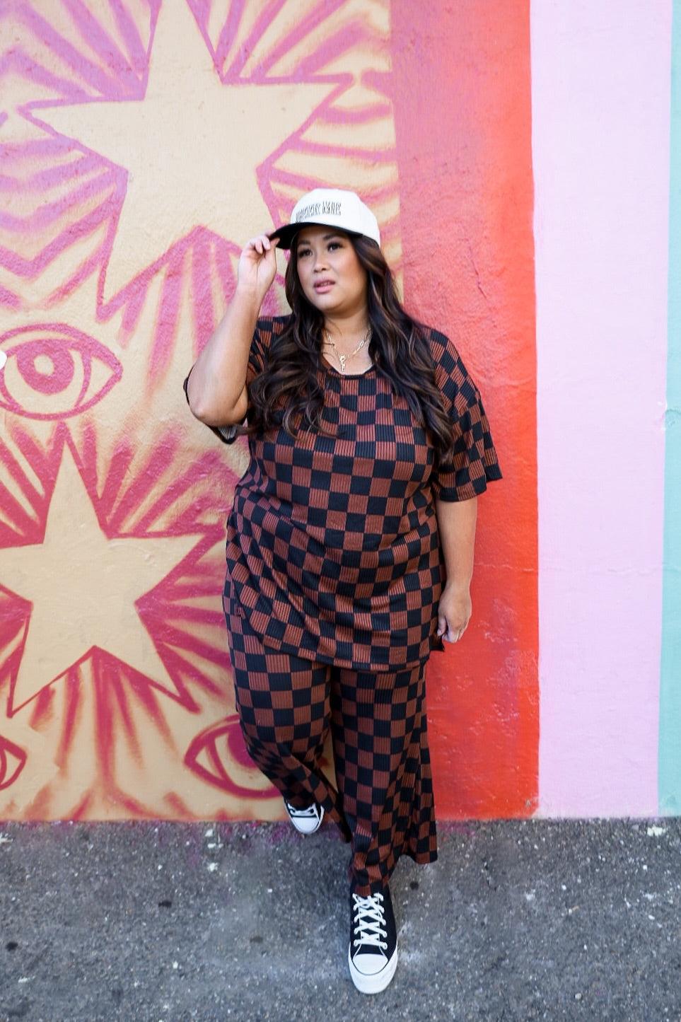 The Ace Checkered Ribbed Set - Mocha + Black (RESTOCKED!)