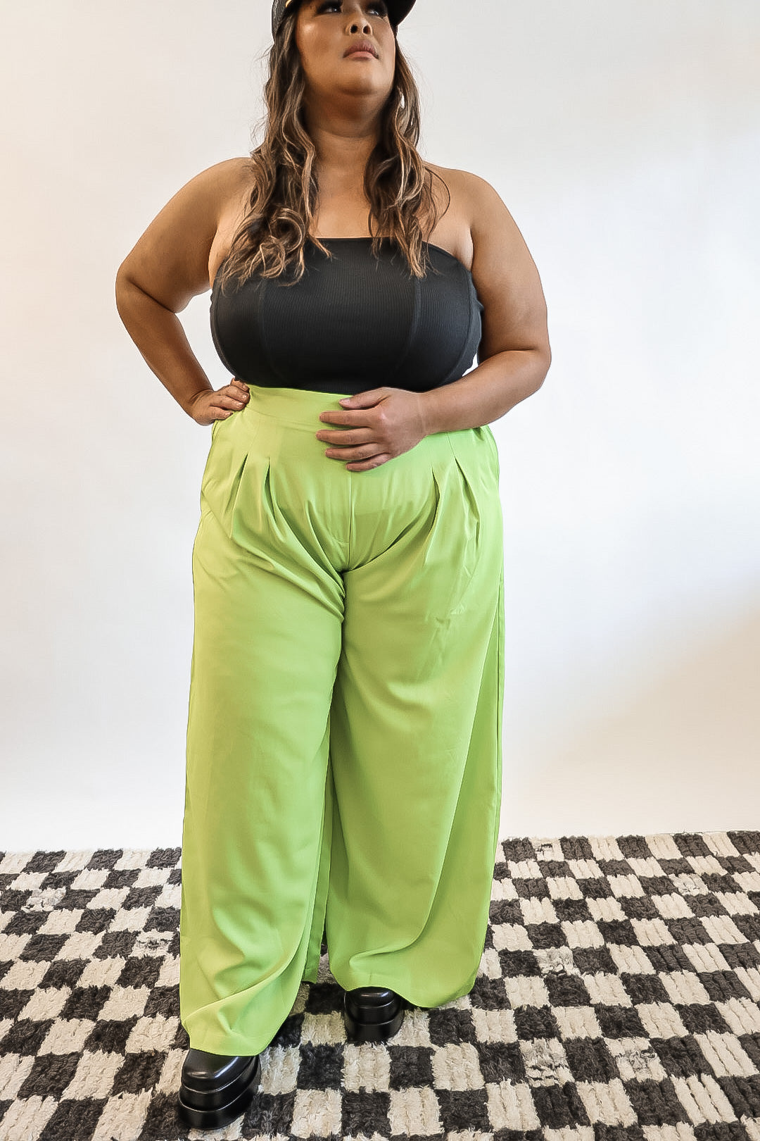 Tribeca Wide Leg Pleated Pants - Electric Lime – F+I Collective