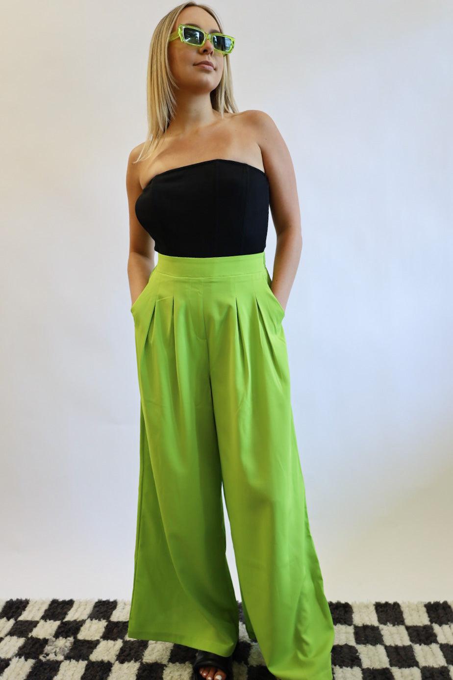 Neon Lime Cargo Trousers | Trousers | Femme Luxe