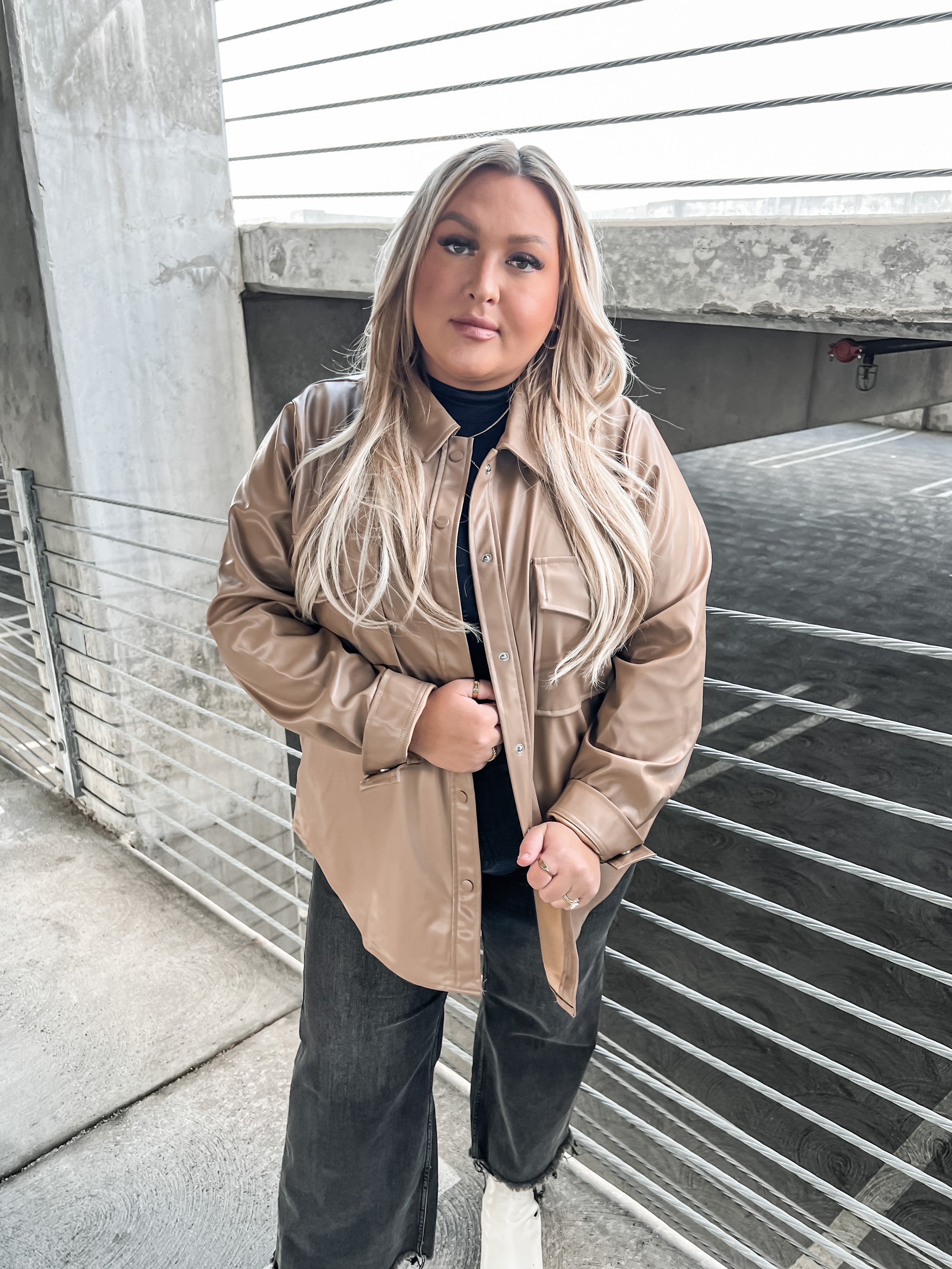 Zenana Montreal Slick Faux Leather Puffer Jacket 2x