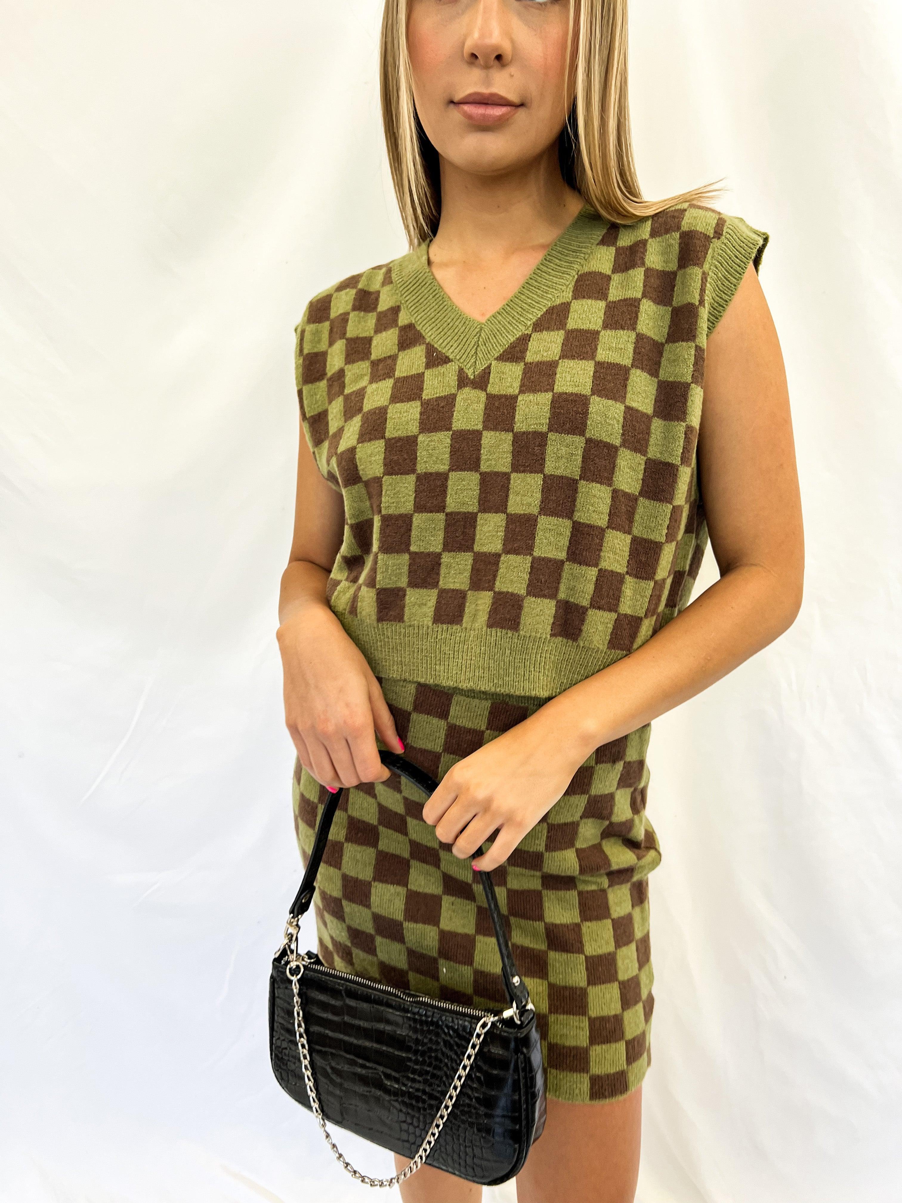 Sparks Will Fly Checkered Two Piece Set Olive